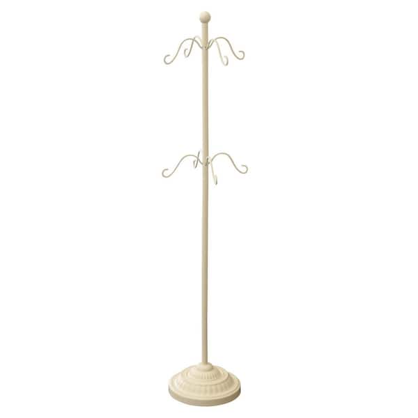 42 in. Ivory Metal Stocking Holder and Wreath Tree (8-Hook Design)