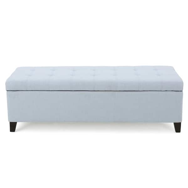 Noble House Mission Light Sky Blue Fabric Storage Bench