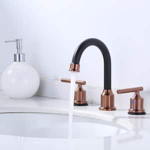 Modern 8 in. Widespread 2-Handle Bathroom Faucet in Rose Gold and Black