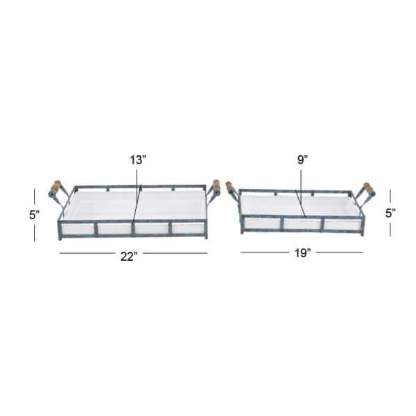 Distressed Blue and White Metal Farmhouse Rectangular Tray Set