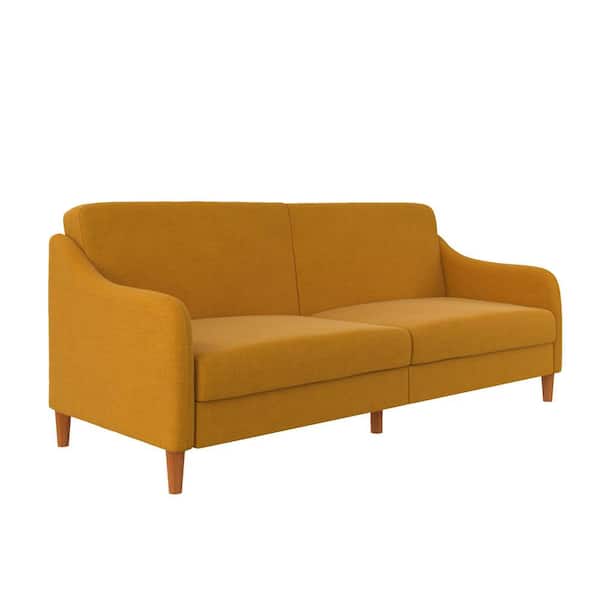 DHP Jalen Mustard Yellow Linen Upholstered Coil Futon DE00253 The