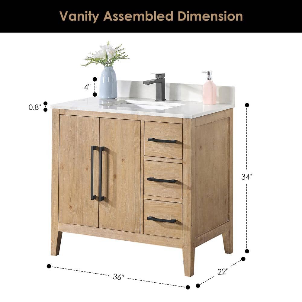 Laurel 36" Weathered Fir Vanity with Calacatta Quartz Top