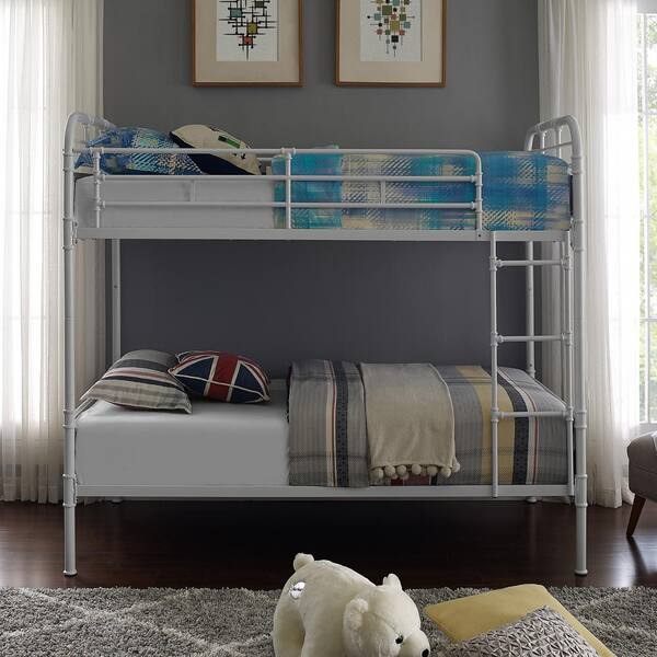 Walker Edison Furniture Company Urban Industrial White and Grey Wash Twin over Twin Metal Wood Bunk Bed