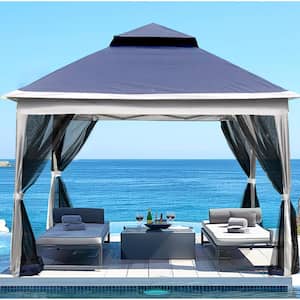 11 ft. x 11 ft. Blue Pop Up Gazebo Tent with Removable Zippered Netting, 2-Tier Soft Top Event Tent
