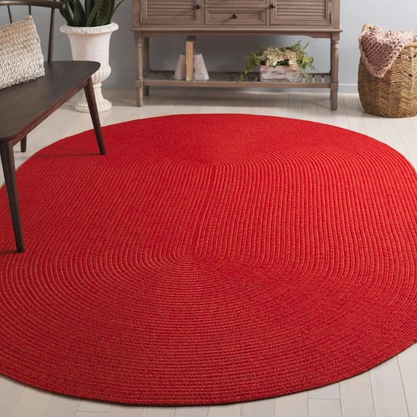 Braided Rust/Red 4 ft. x 6 ft. Machine Washable Geometric Solid Oval Area Rug