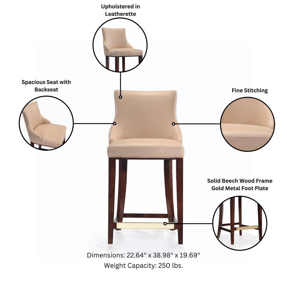 Tan Leatherette Upholstered Counter Height Barstool with Beechwood Frame