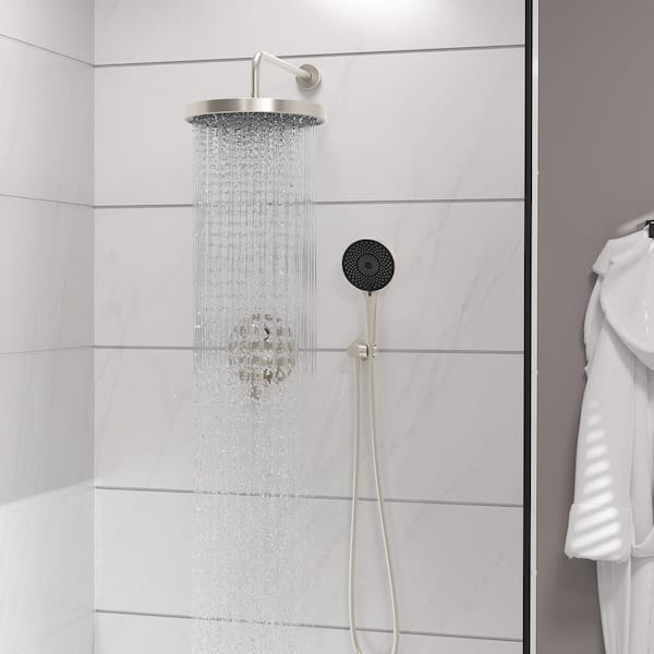 Single Handle 3 Spray 10 in. Round Shower Faucet Rain Shower Head 1.8 GPM with Adjustable Flow Rate in Brushed Nickel