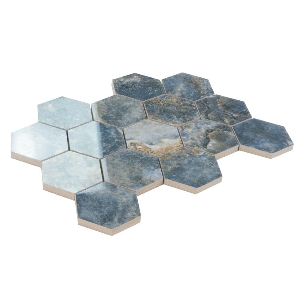 Hale Navy Polished Porcelain Hexagon Mosaic Tile Sheet