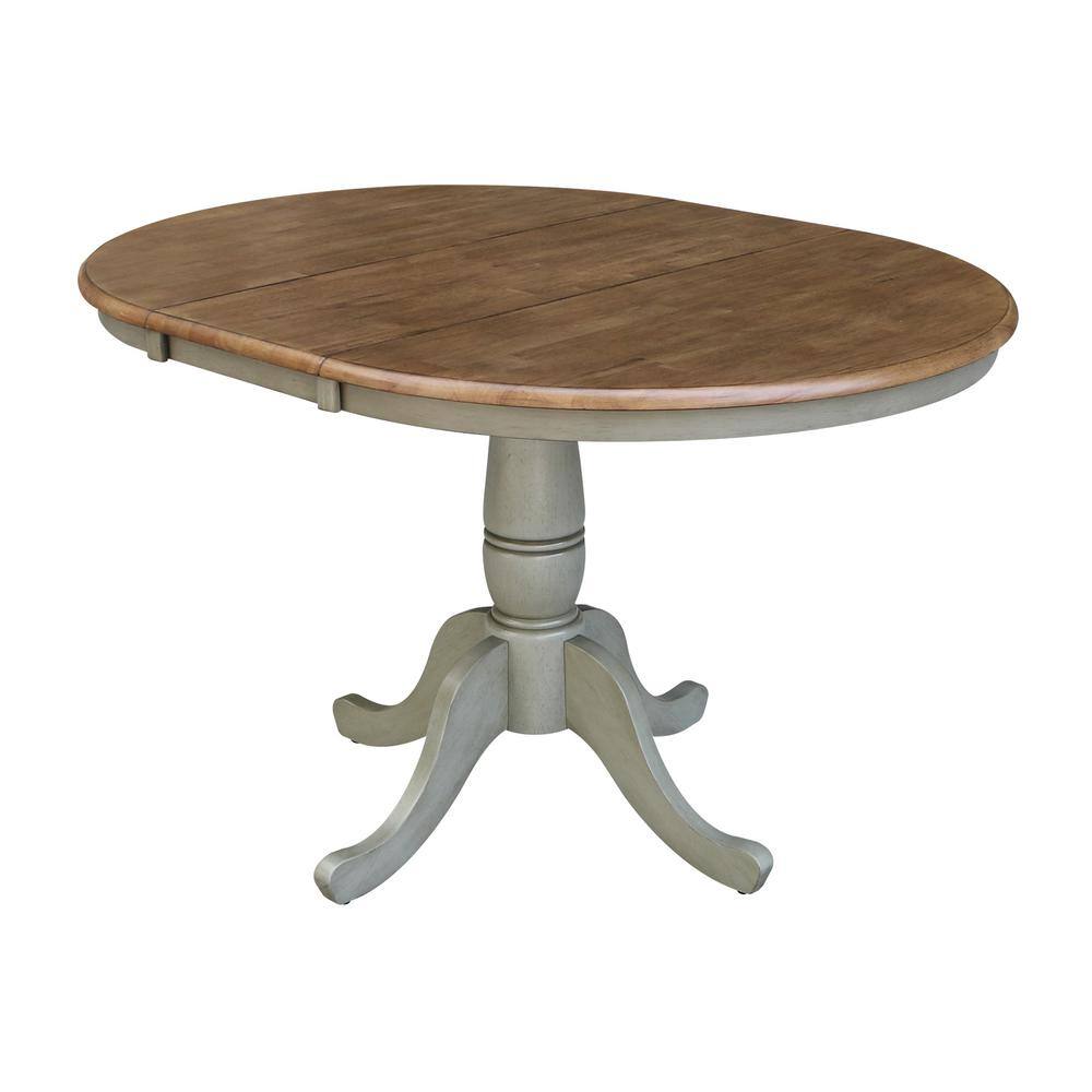 Distressed Hickory and Stone Round Extendable Dining Table