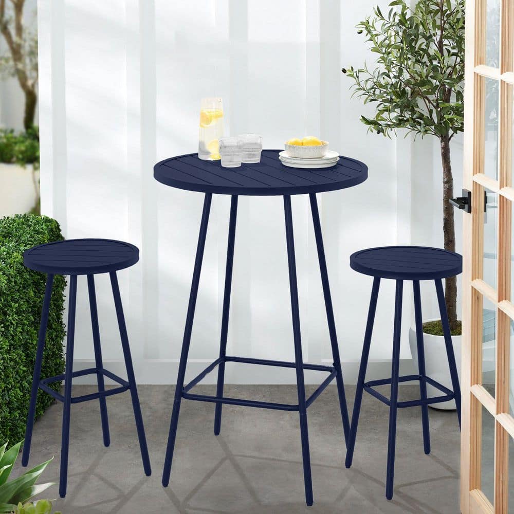 Navy 3-Piece Metal Outdoor Bistro Set