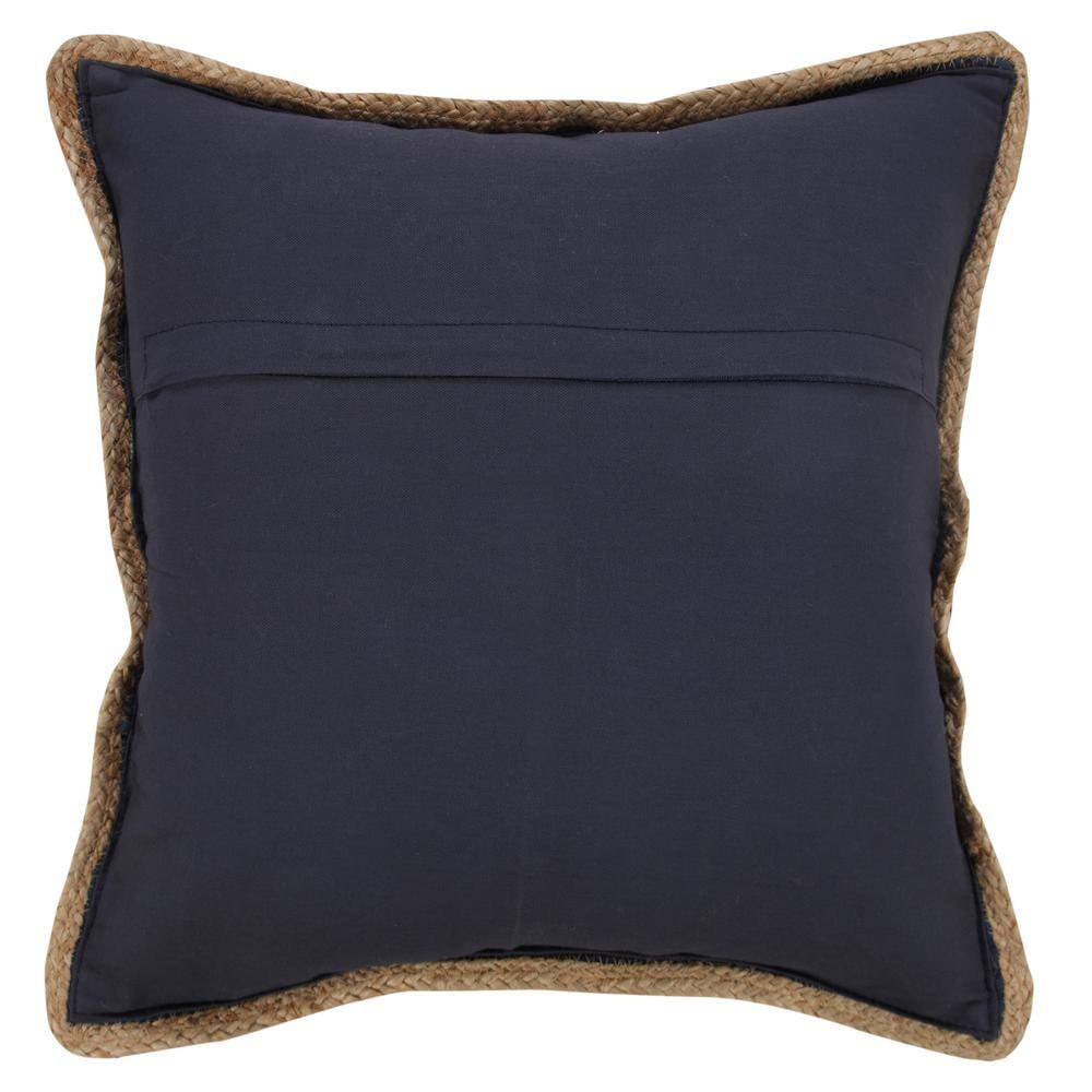 Navy and White Striped Cotton Jute Square Throw Pillow