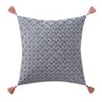 Indienne Navy and White Floral Hypoallergenic Down Alternative 16 in. x 18 in. Throw Pillow