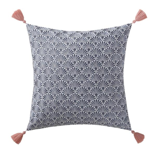Oceanfront Resort Indienne Navy and White Floral Hypoallergenic Down Alternative 16 in. x 18 in. Throw Pillow