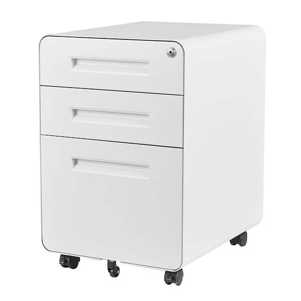 Mlezan White Filing Cabinet 3 Drawer on Wheels 17.7 in. D x 15.7 in. W ...
