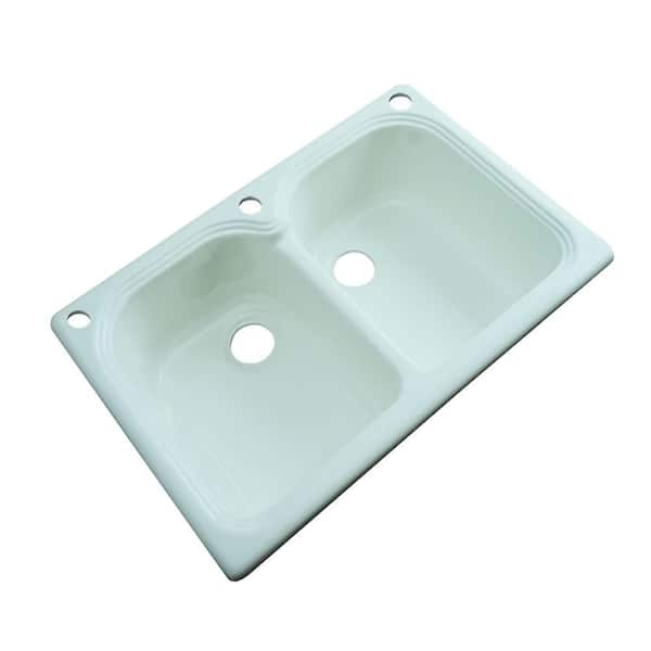 Thermocast Hartford Drop-in Acrylic 33x22x9 in. 3-Hole Double Basin Kitchen Sink in Seafoam Green