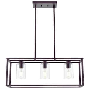 3-Light Modern Farmhouse Chandeliers Pendant Flush Mount-Light with Glass Shade in Black