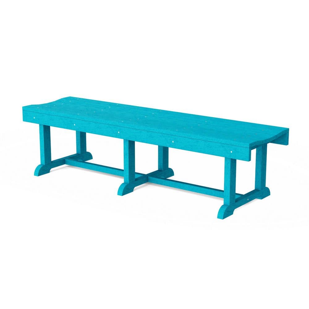 Heritage 68 in. Aruba Blue HDPE Plastic Outdoor Patio Backless Bench