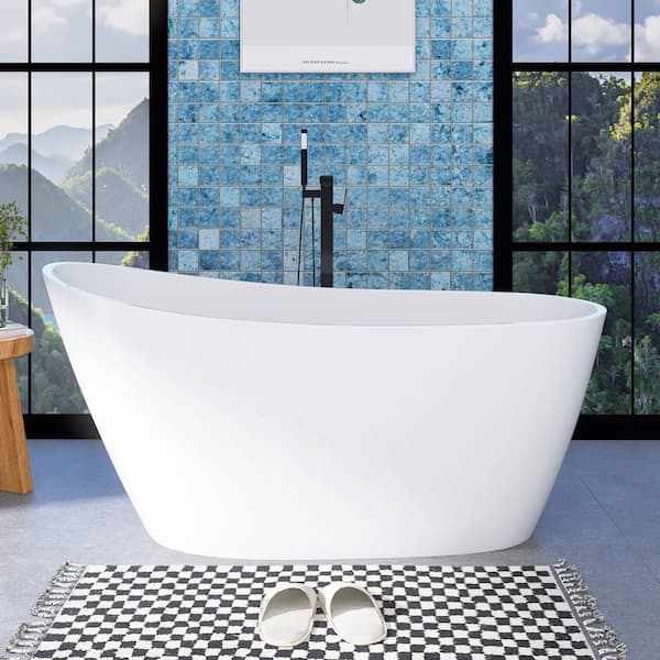 Unbranded 59 in. x 29 in. Acrylic Soaking Bathtub in Gloss White with Reversible Drain in Polished Chrome