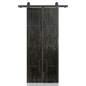 26 in. W. x 80 in. Hollow Core Charcoal Black Stained Pine Wood Bi-fold Door with Sliding Hardware Kit