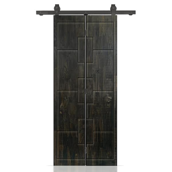 CALHOME 38 in. x 80 in. Hollow Core Charcoal Black Stained Pine Wood Bi-fold Door with Sliding Hardware Kit
