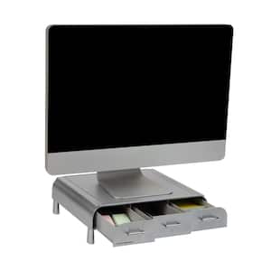 13.5 in. L x 13 in. W x 4 in. H Monitor Stand Desktop Organizer with Storage Drawers Plastic, Silver