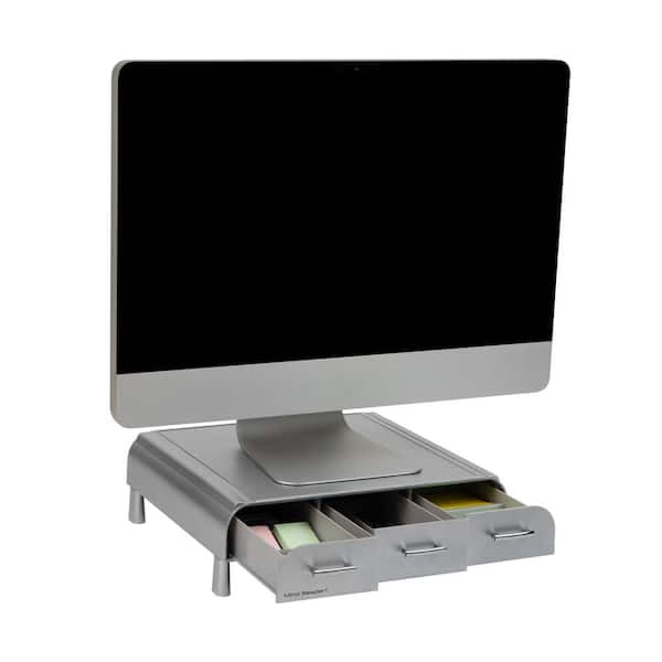 Mind Reader 13.5 in. L x 13 in. W x 4 in. H Monitor Stand Desktop Organizer with Storage Drawers Plastic, Silver