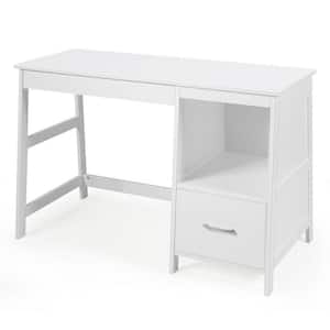 47.5 in. Rectangular White Wood 2-Drawer Computer Desk with Open Storage