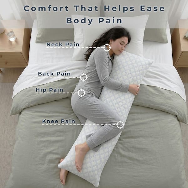 White Hypoallergenic Memory Foam Body Pillow with Removable Cooling Relief Cover