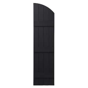 15 in. x 61 in. Polypropylene Plastic Arch Top Closed Board and Batten Shutters Pair in Black