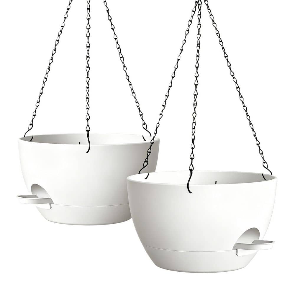 2-Pack 13 in. Self Watering Hanging Planters with Removable 50 oz. Reservoir, Plastic Hanging Basket, White price history on PriceWatchPro