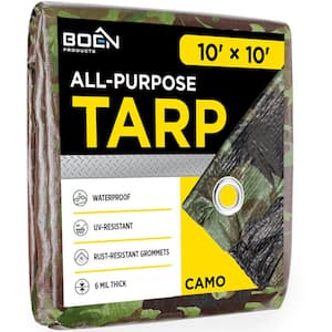 10 ft. x 10 ft. Multi-Purpose Camouflage Poly Tarp Cover 6 Mil Thick Weave Material, Waterproof