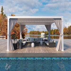 10 ft. x 10 ft. White Patio Hardtop Gazebo, Outdoor Louvered Pergola with Adjustable Aluminum Rainproof Roof