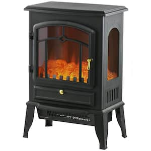 22 in. Freestanding Fireplace Stove Heater with 3-Sided Realistic Flame, Overheating Protection, Black