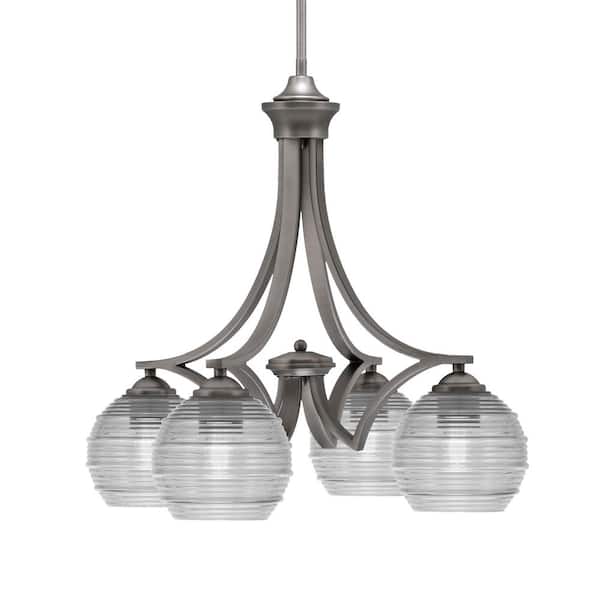 Unbranded Clevelend 4-Light Graphite Chandelier, Round Chandelier with 6 in. Clear Ribbed Glass Shades, No bulbs included