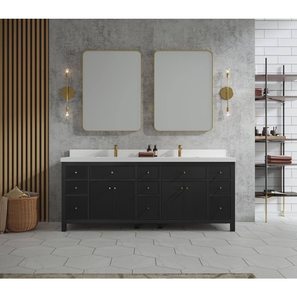 Sonoma 84" Black Double Sink Vanity with White Quartz Top