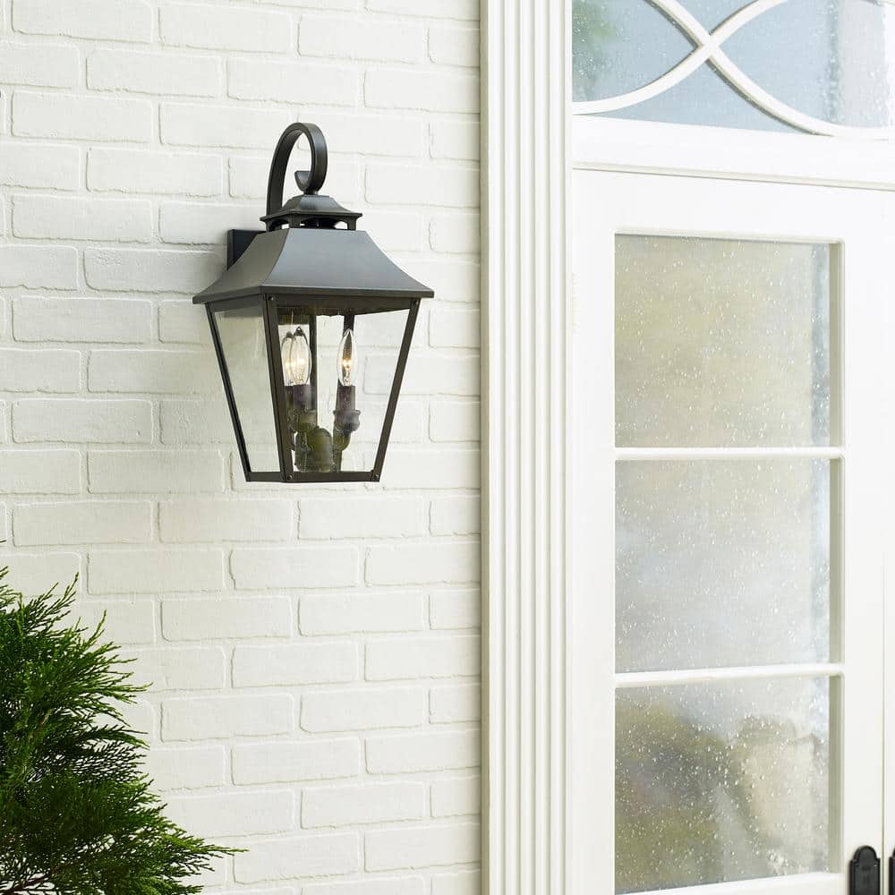Galena Sable Finish 3-Light Outdoor Lantern with Clear Seeded Glass