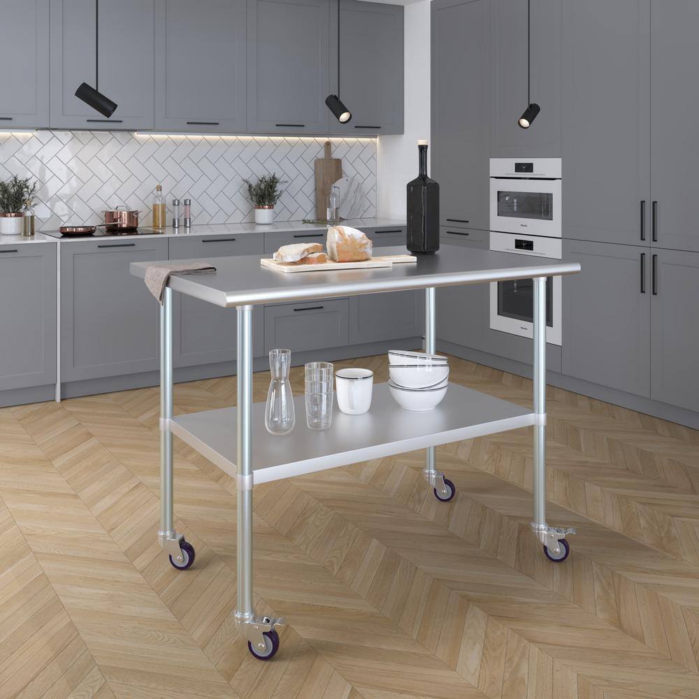 48" Stainless Steel Work Table with Undershelf and Casters