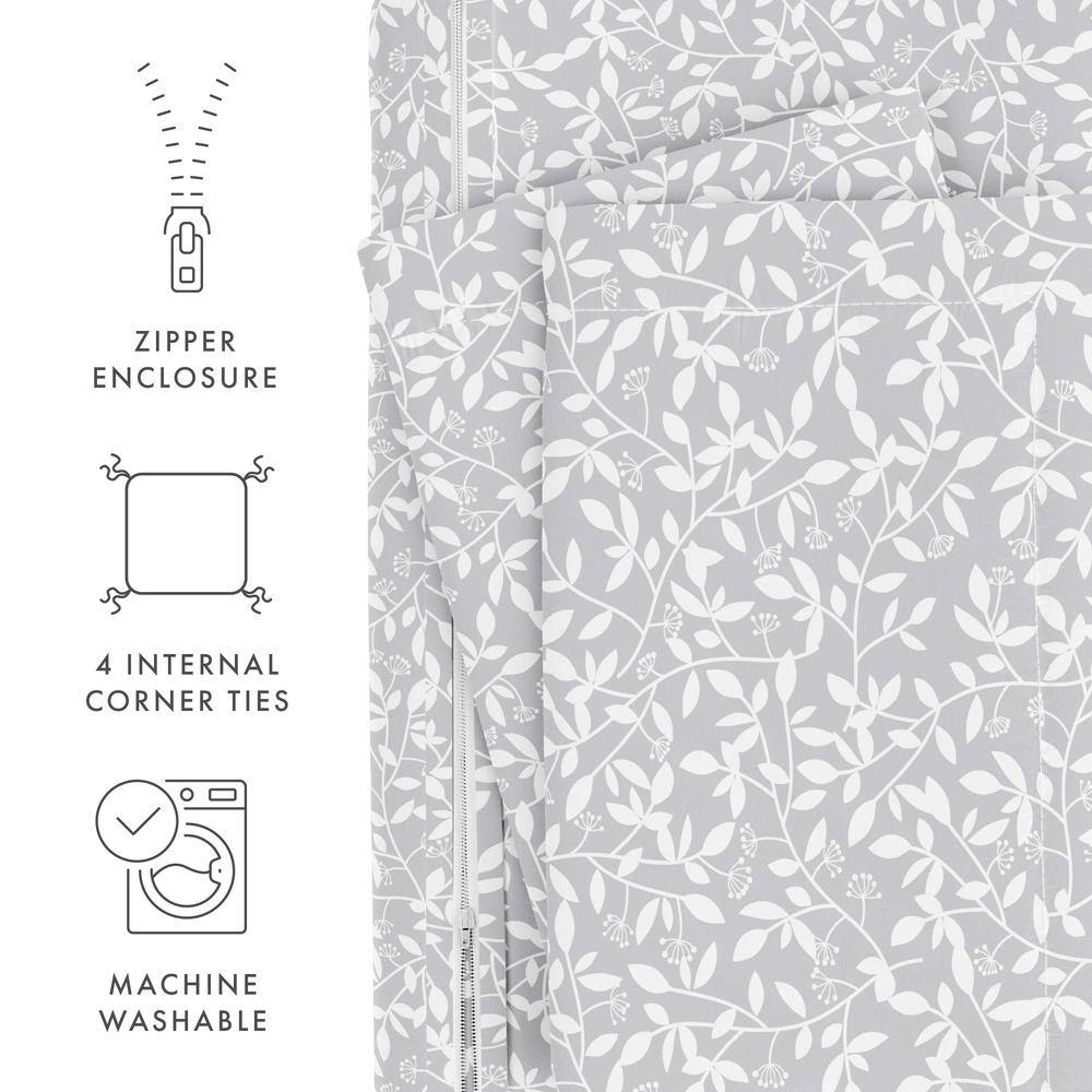 Gray Microfiber Vine Trellis Twin/Twin XL Duvet Cover Set