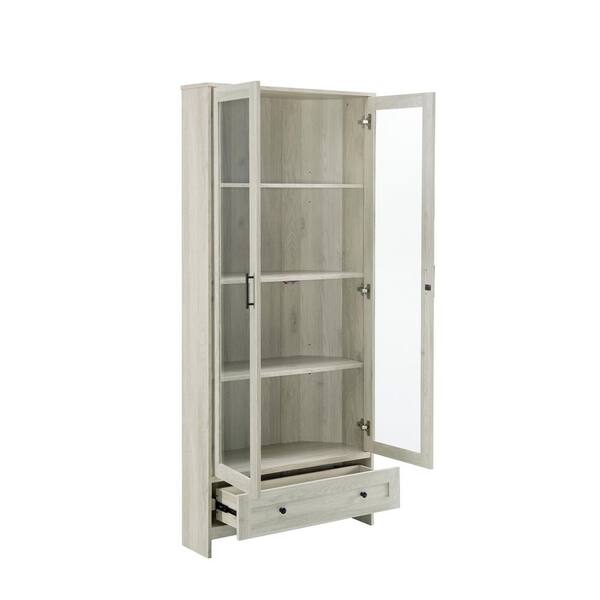 Home Source Display Storage Cabinet in White with Glass Doors