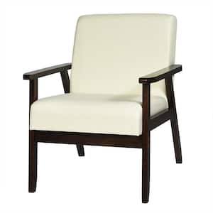 Beige High Quality Wood Frame Upholstered Accent Arm Chair