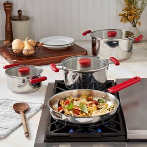Stax 7-Piece Red Stainless Steel Stackable Cookware Set