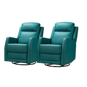 Coral Classic Teal Upholstered Rocker Wingback Swivel Recliner with Metal Base (Set of 2)