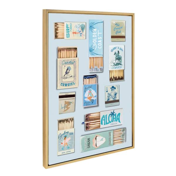 Kate and Laurel Sylvie Retro Matchbox Blue Coastal Cowgirl by Honey Island Studio Bright Gold Framed Art Print 23 in. x 33 in.