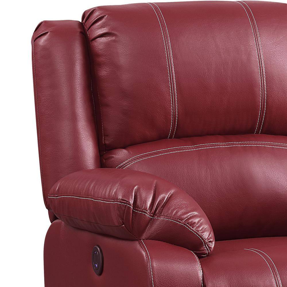 Red Faux Leather Swivel Recliner with Wood Base