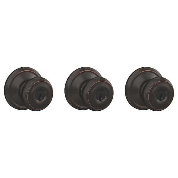 Georgian Aged Bronze Keyed Entry Door Knob (3-Pack)