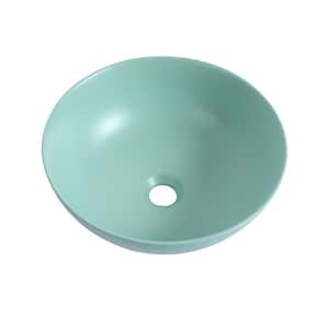 16.1 in. W Ceramic Round Countertop Art Wash Basin Vessel Sink in Matt Light Green