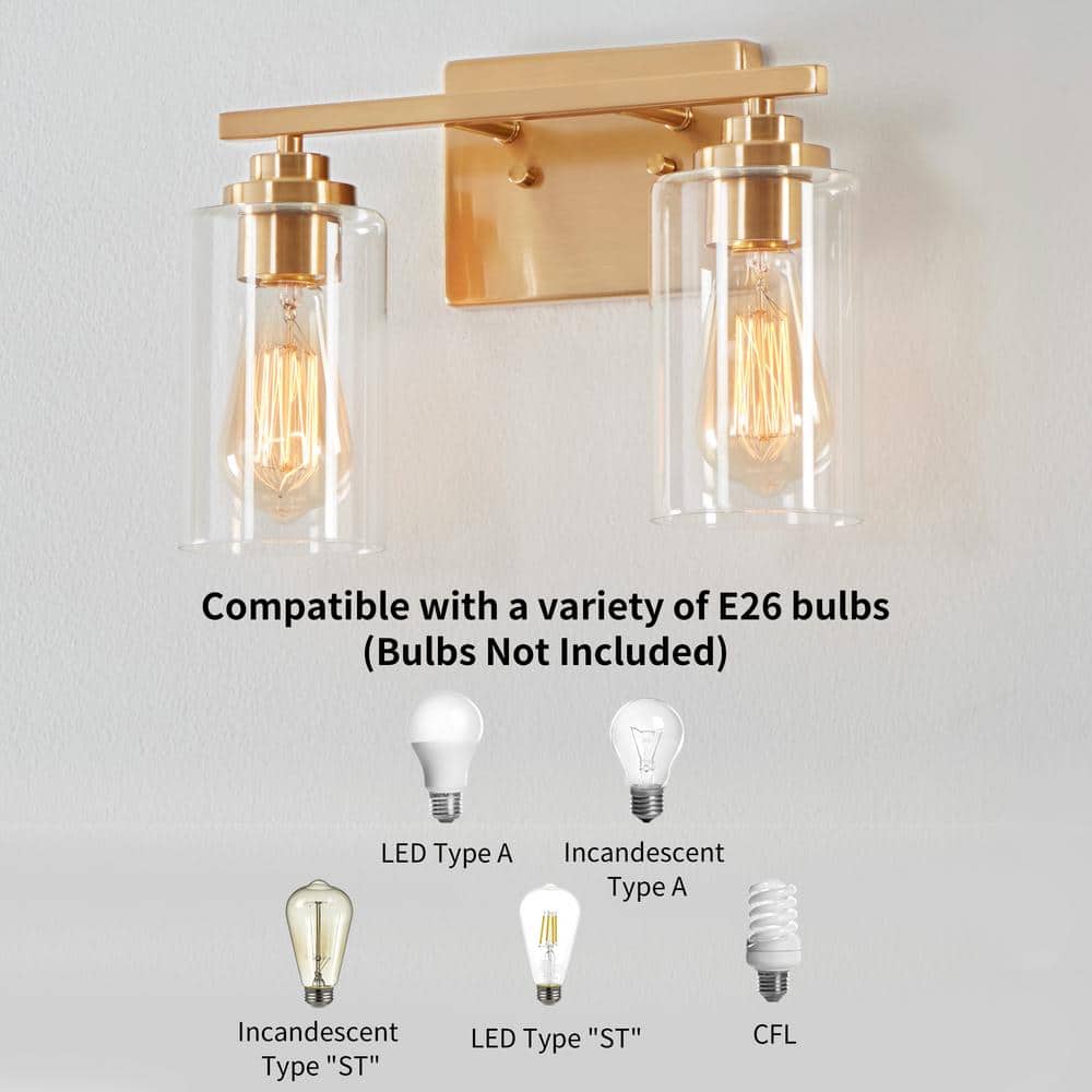 Antiqued Brass 2-Light Dimmable Cylinder Vanity Light