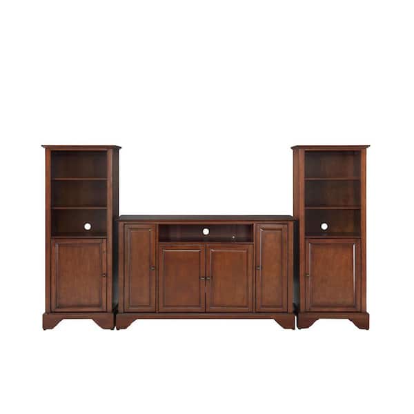 Crosley LaFayette TV Stand and 2-Audio Piers in Mahogany