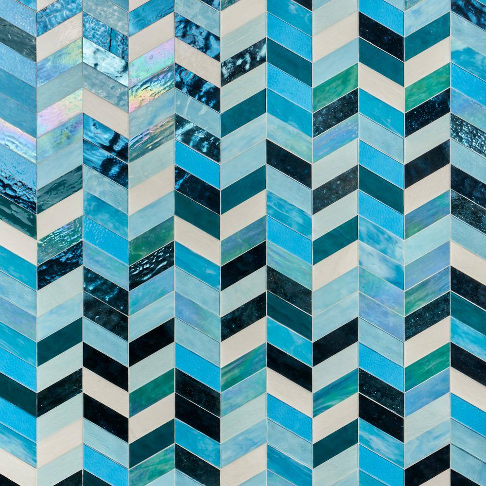 Elizabeth Sutton Blue Glass Chevron Mosaic Tile