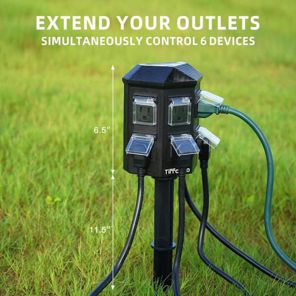 15 ft. Outdoor Power Strip Weatherproof w/ Stake, 6 Grounded Outlets,15A/3 Conductors,Heavy-Duty Extension Cord,14-Gauge